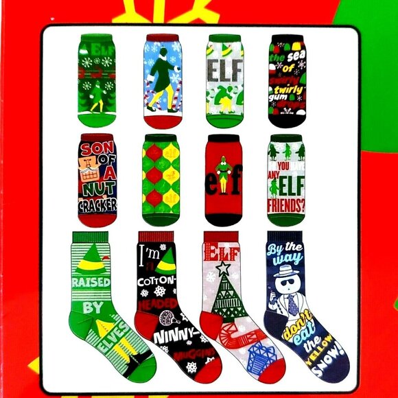 New Buddy Elf Christmas 12 Days Of Socks Calendar Holiday Movie Gag Novelty Gift - Picture 2 of 7